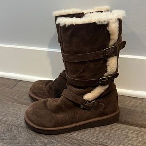 Brown and fur UGG boots